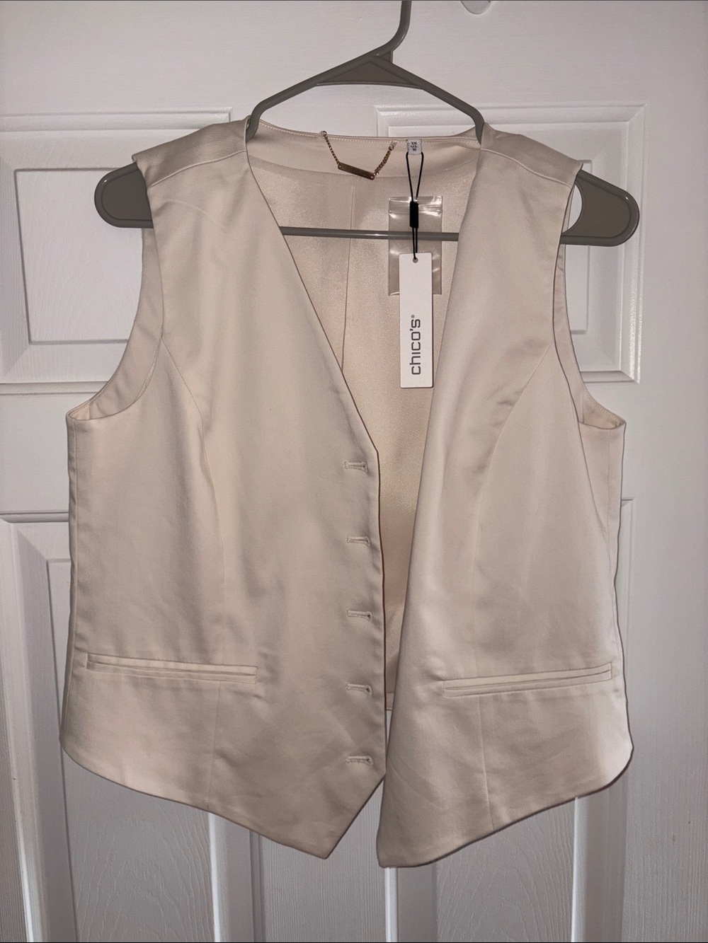Chico's Ivory Satin Vest - Women's Sleek Sleeveless Layer